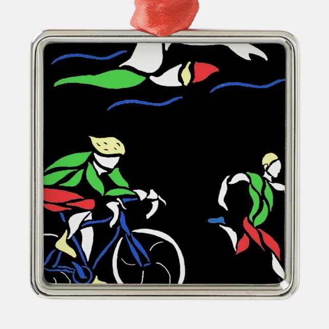 Colourful Triathlon Design Metal Tree Decoration (Front)