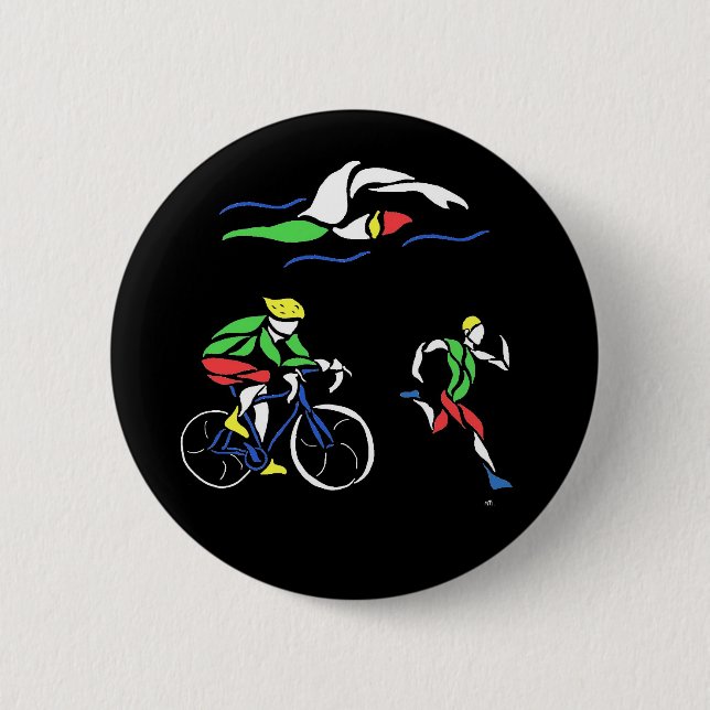 Colourful Triathlon Design Pinback Button (Front)