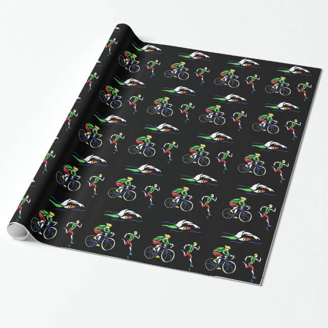 Colourful Triathlon Design Wrapping Paper (Unrolled)