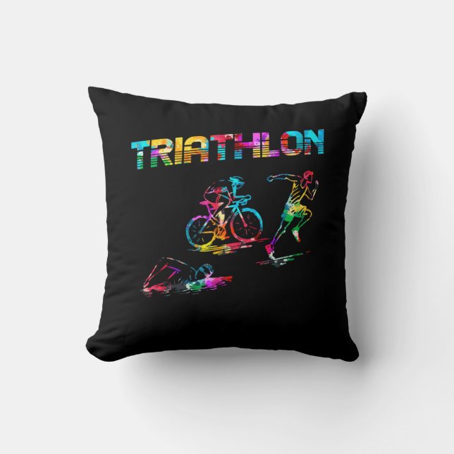 Colourful Triathlon Swim Bike Run Athlete Sports Cushion (Front)