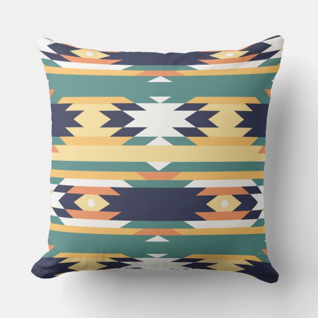 Colourful Tribal Aztec Geometric Pattern Cushion (Front)
