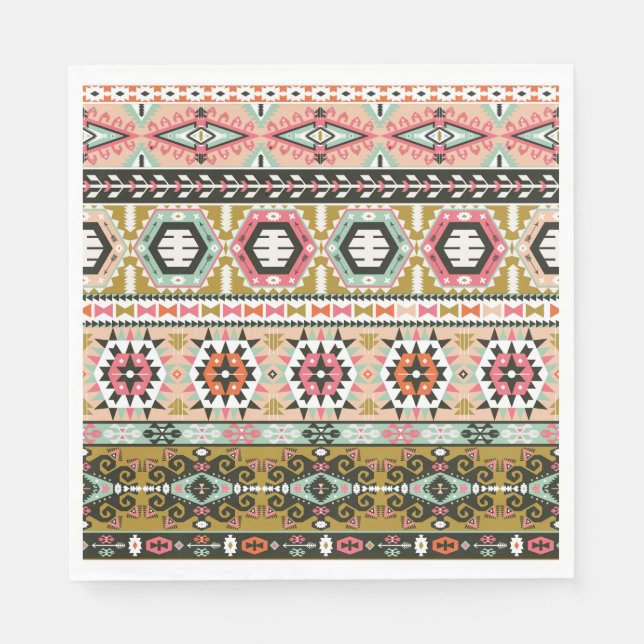 Colourful Tribal Aztec Pattern Boho Geometric  Napkin (Front)