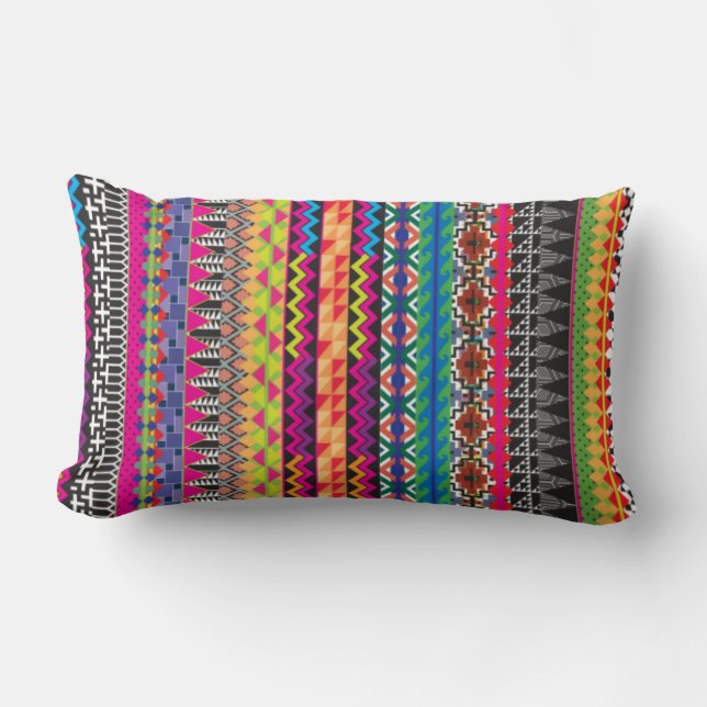 Colourful Tribal Aztec Pattern Lumbar Cushion (Front)