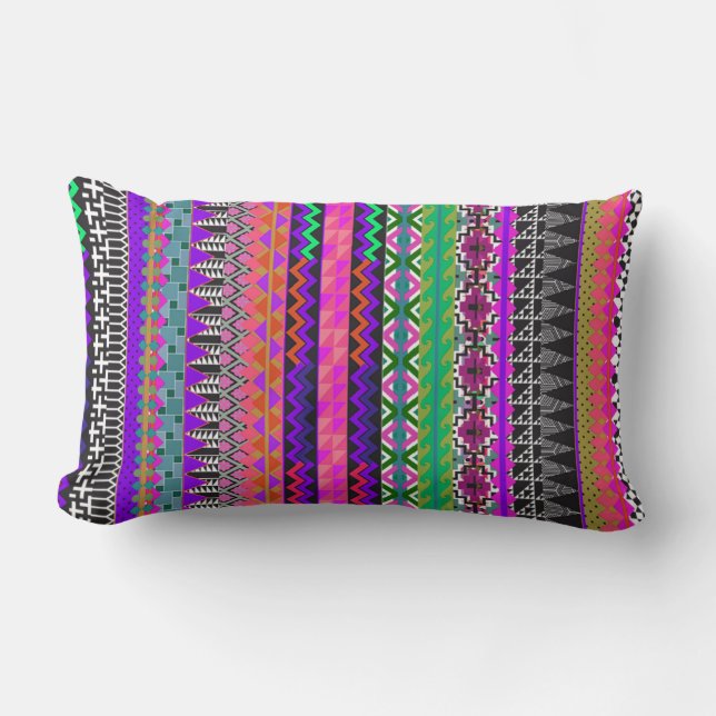 Colourful Tribal Aztec Pattern Pink Lumbar Cushion (Front)