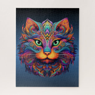 Colourful Tribal Cat - Vibrant Boho Cat Jigsaw Puzzle