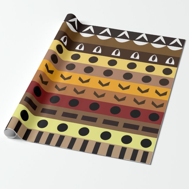 Colourful Tribal Deco Art Pattern Wrapping Paper (Unrolled)