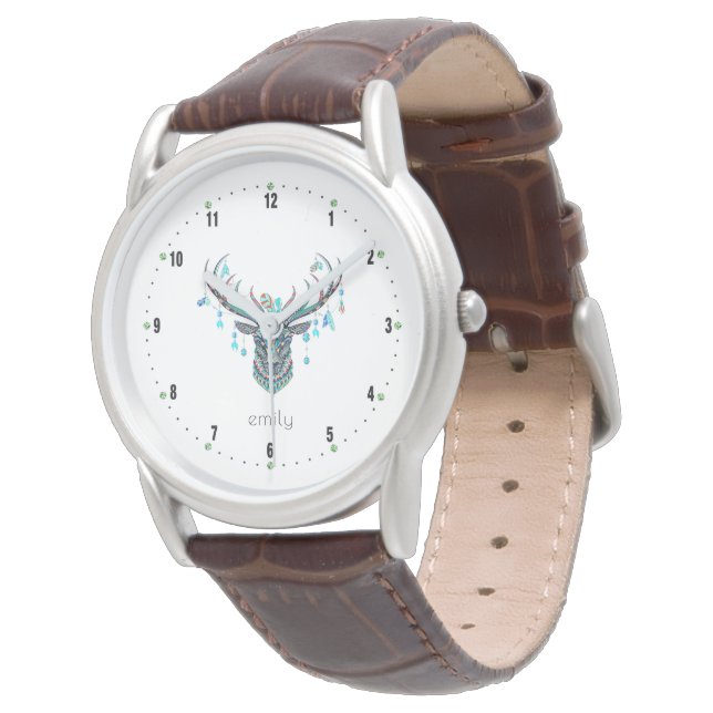 Colourful tribal deerhead and feathers decorations watch (Angled)