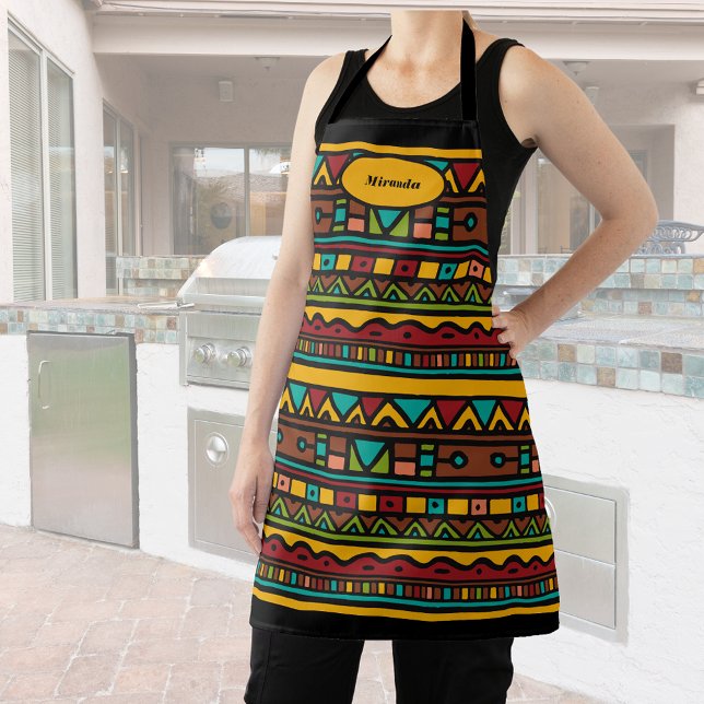 Colourful Tribal Doodles Pattern Personalised Apron (Creator Uploaded)