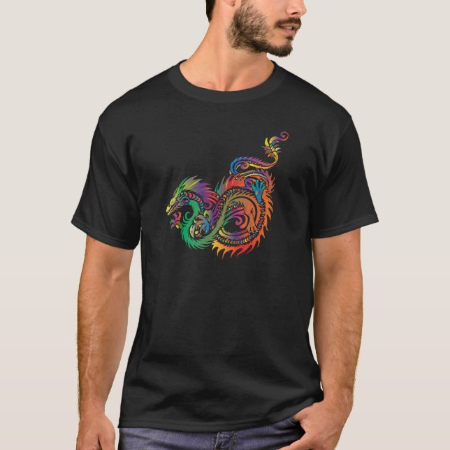 Colourful Tribal Dragon T-Shirt (Front)