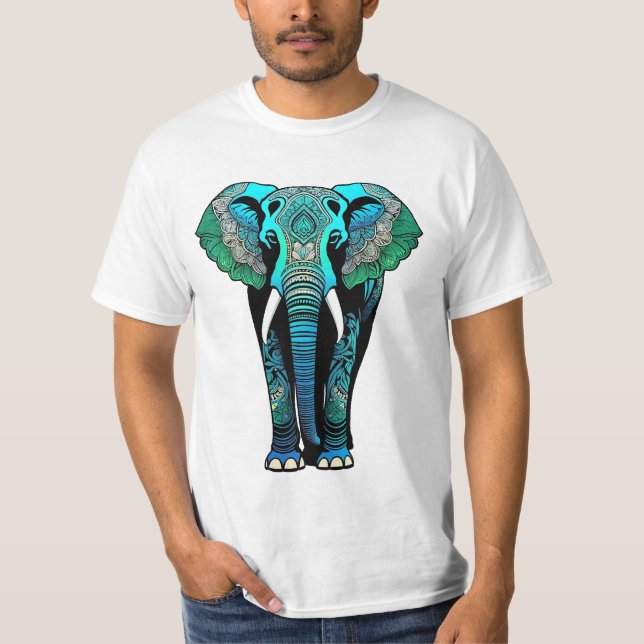 Colourful Tribal Elephant - Artistic Wildlife T-Shirt (Front)