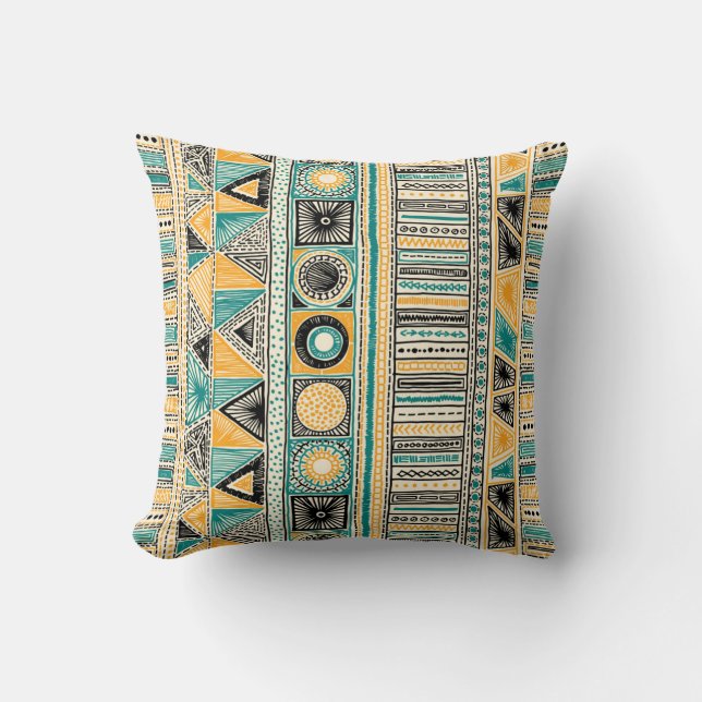 Colourful tribal ethnic seamless pattern cushion (Front)