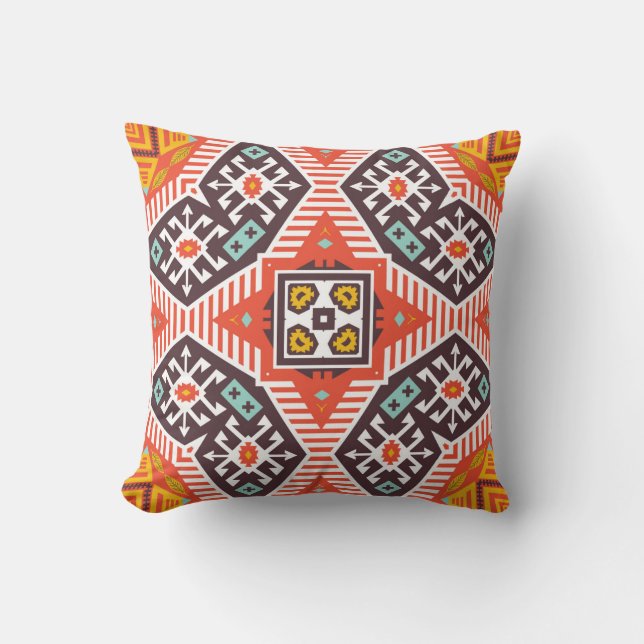 Colourful tribal ethnic seamless pattern cushion (Front)