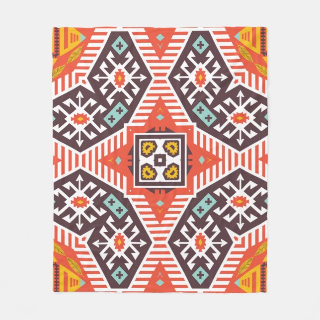 Colourful tribal ethnic seamless pattern fleece blanket (Front)