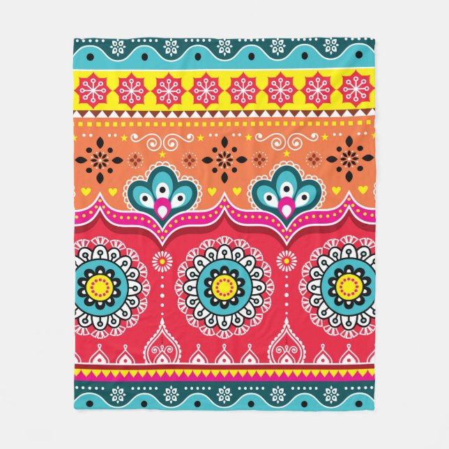 Colourful tribal ethnic seamless pattern fleece blanket (Front)