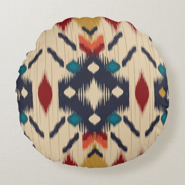 Colourful tribal ethnic seamless pattern round cushion (Front)