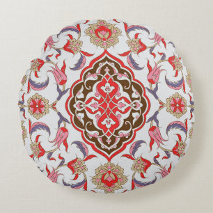 Colourful tribal ethnic seamless pattern round cushion