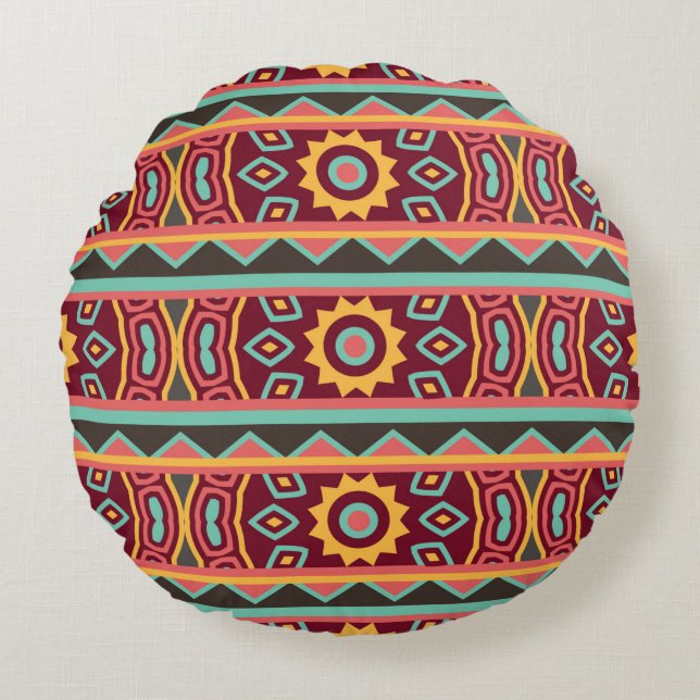 Colourful tribal ethnic seamless pattern round cushion (Front)