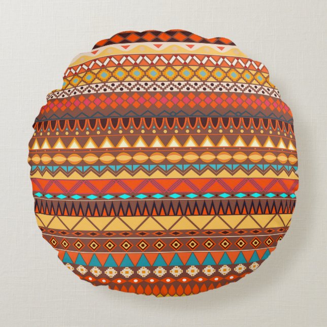 Colourful tribal ethnic seamless pattern. round cushion (Front)