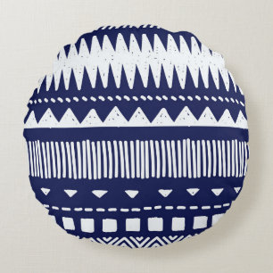 Colourful tribal ethnic seamless pattern round cushion
