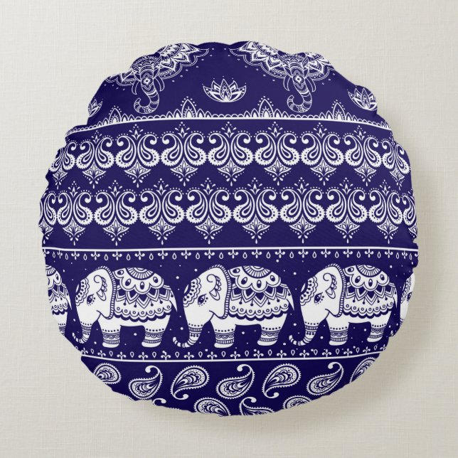 Colourful tribal ethnic seamless pattern round cushion (Front)