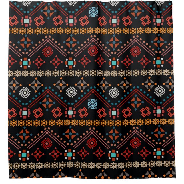 Colourful tribal ethnic seamless pattern shower curtain (Front)