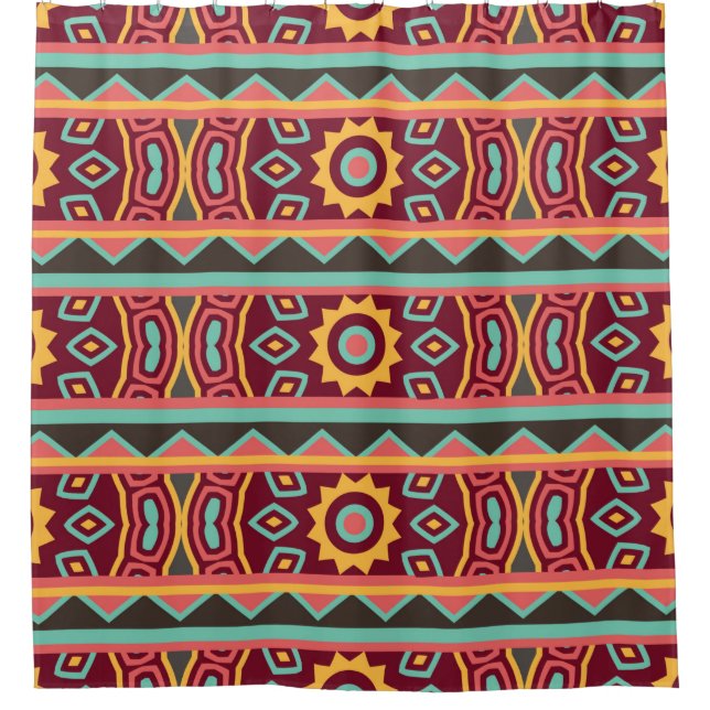 Colourful tribal ethnic seamless pattern shower curtain (Front)