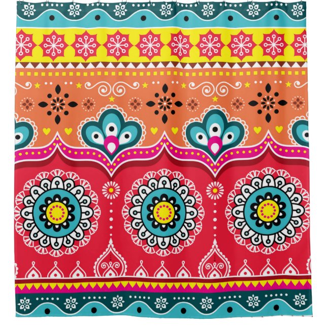 Colourful tribal ethnic seamless pattern shower curtain (Front)