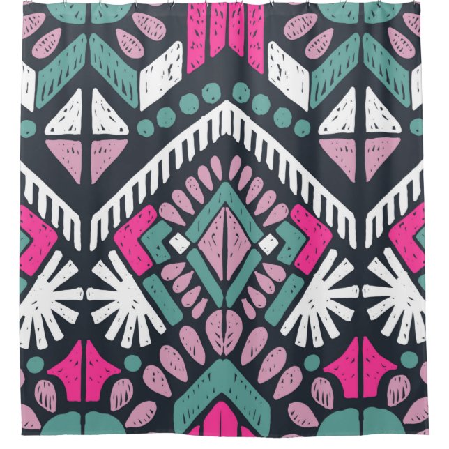 Colourful tribal ethnic seamless pattern shower curtain (Front)