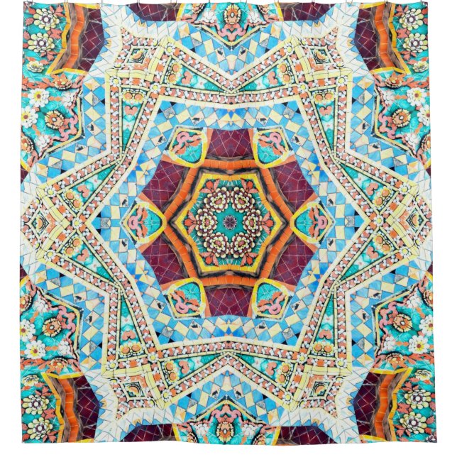 Colourful tribal ethnic seamless pattern shower curtain (Front)
