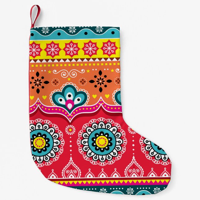 Colourful tribal ethnic seamless pattern small christmas stocking (Front)