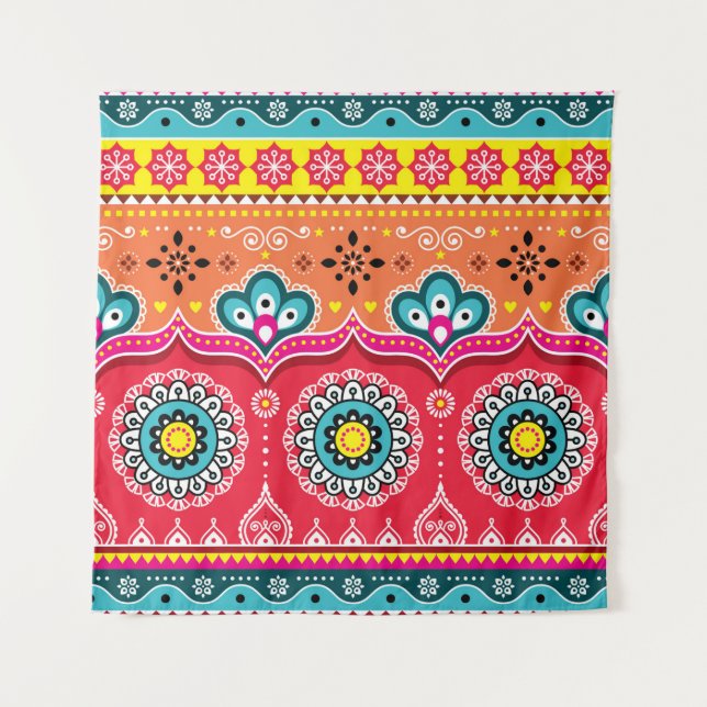 Colourful tribal ethnic seamless pattern tapestry (Front)