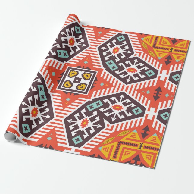 Colourful tribal ethnic seamless pattern wrapping paper (Unrolled)