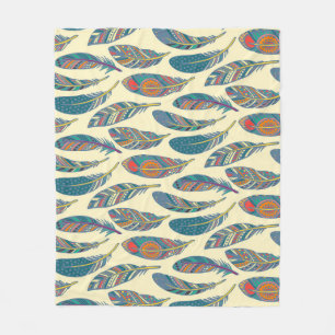 Colourful tribal feathers, ethnic seamless design. fleece blanket