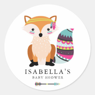 Colourful Tribal Fox Baby Shower Classic Round Sticker