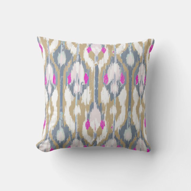 Colourful tribal geometric ikat pattern cushion (Front)