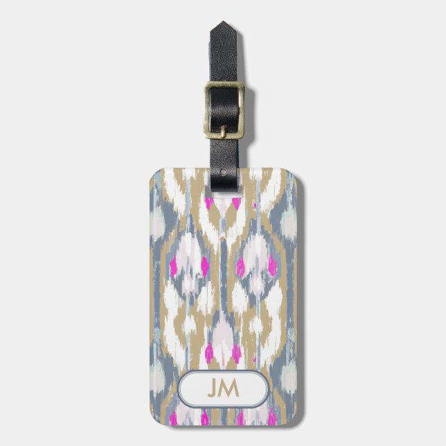 Colourful tribal geometric ikat pattern luggage tag (Front Vertical)