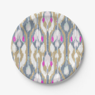 Colourful tribal geometric ikat pattern paper plate