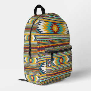 Colourful tribal geometric pattern, monogram printed backpack