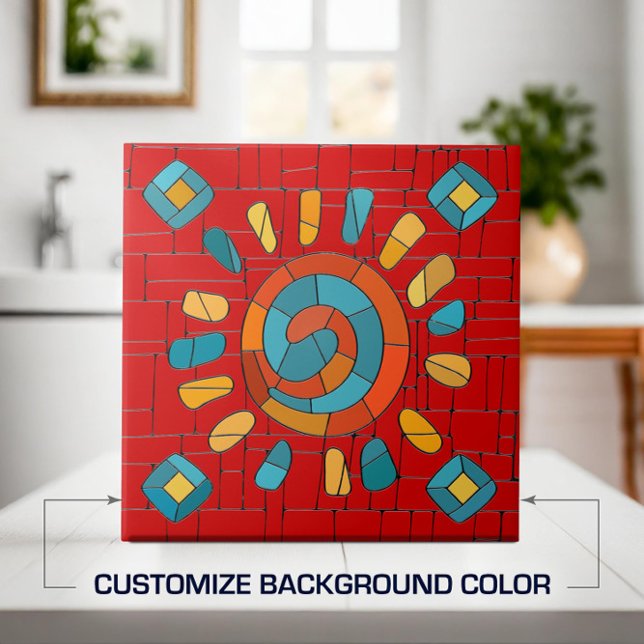 Colourful Tribal Mosaic Sun Ceramic Tile (Creator Uploaded)