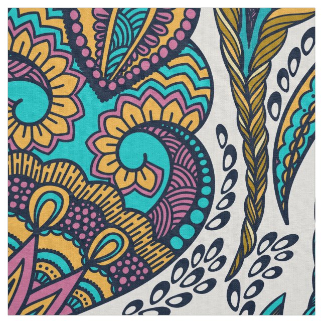 Colourful tribal paisley pattern fabric (Swatch)