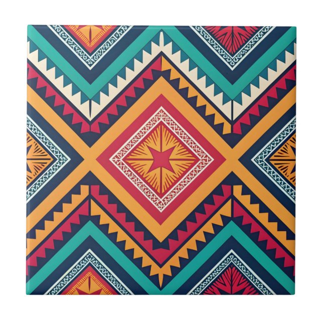 Colourful tribal pattern ceramic tile (Front)