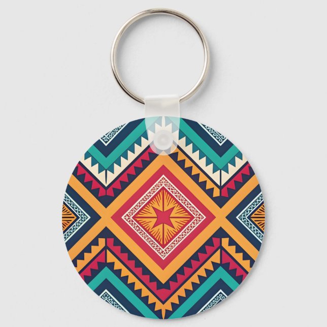 Colourful tribal pattern key ring (Front)