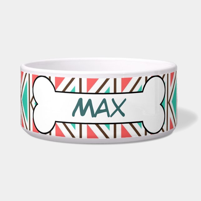 Colourful Tribal Personalised Dog Bowl Food Dish (Front)