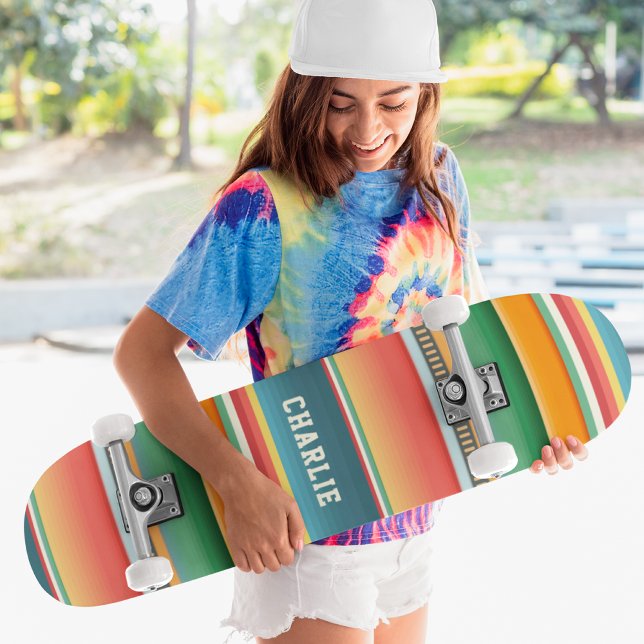 Colourful Tribal Stripes Custom Personalised Name Skateboard (Creator Uploaded)