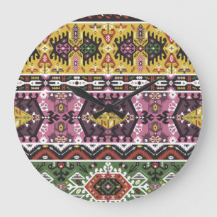 Colourful tribal style, seamless pattern. large clock