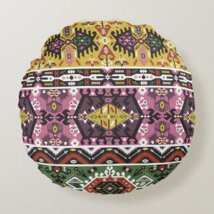 Colourful tribal style, seamless pattern. round cushion