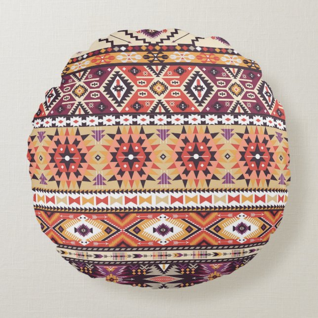 Colourful tribal style, vibrant seamless pattern. round cushion (Front)