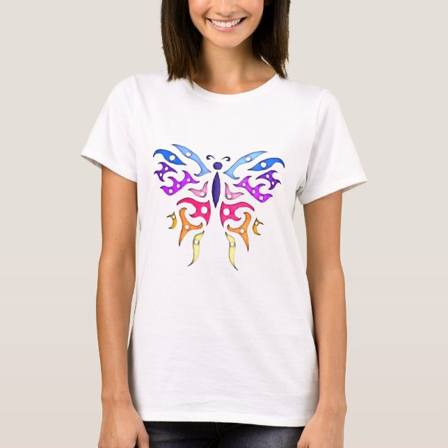 Colourful Tribal Tattoo Butterfly Neon Insect T-Shirt (Front)