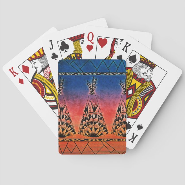 Colourful Tribal Teepees Art Boho Design Playing Cards (Back)