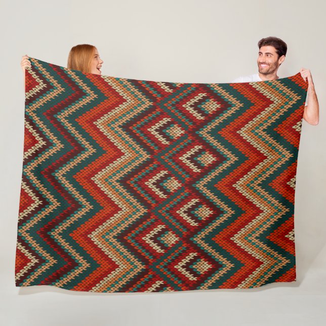 Colourful Tribal Thunderbird Woven Chevron Pattern Fleece Blanket (In Situ)